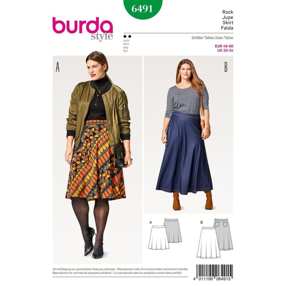 Burda Style 6491 Sewing Pattern Womens Skirts Sizes 20-34 Midi Maxi‎